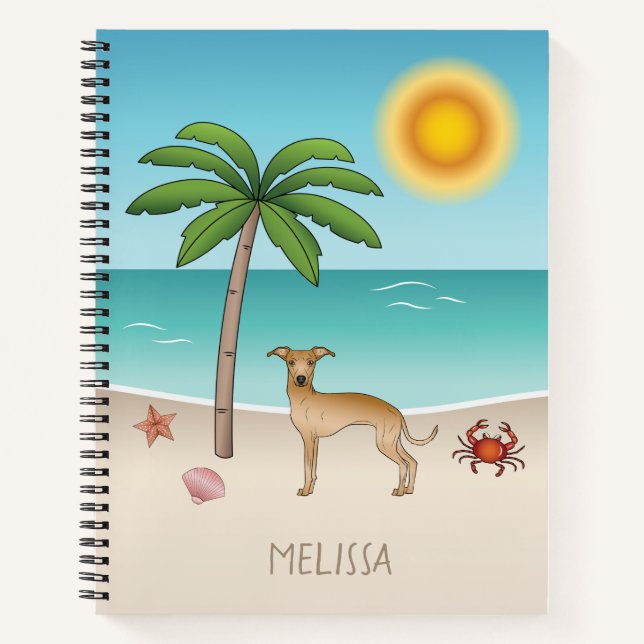 Cuaderno Greyhound Italiano Fawn En La Playa Tropical De Ve (Anverso)
