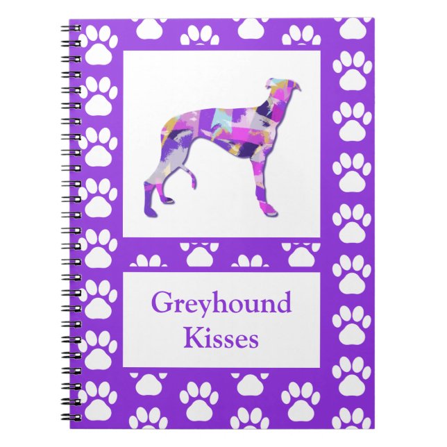 Cuaderno Greyhound Lurcher Dog Silhouette Paw Purple PY&B (Frente)