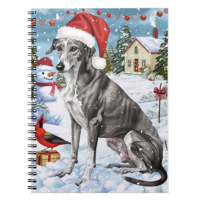 Cuaderno Greyhound Winter Wonderland Alegría de Navidad (Frente)