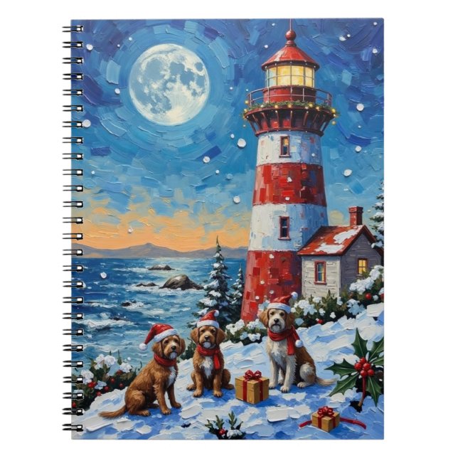 Cuaderno Grifón de caza de pelo duro Navidad Faro (Frente)