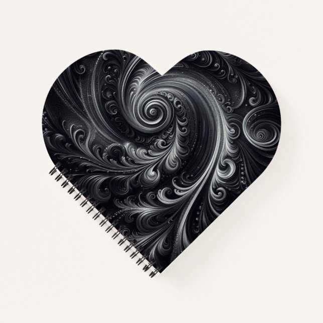 Cuaderno Gris blanco negro Resumen Moderno Swirl sencillo (Anverso)