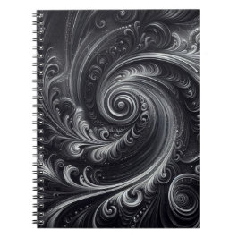 Cuaderno Gris blanco negro Resumen Moderno Swirl sencillo