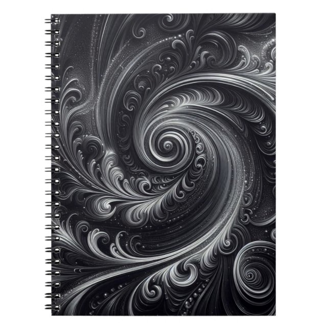 Cuaderno Gris blanco negro Resumen Moderno Swirl sencillo (Frente)