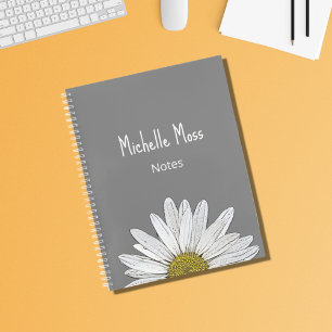 Cuaderno Gris Botánico Personalizado Simple White Daisy