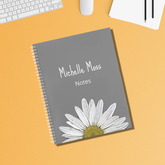 Cuaderno Gris Botánico Personalizado Simple White Daisy (Subido por el creador)