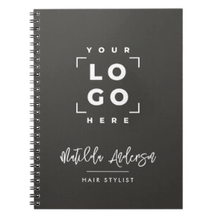 Cuaderno gris carbón elegante moderno tu logo negro