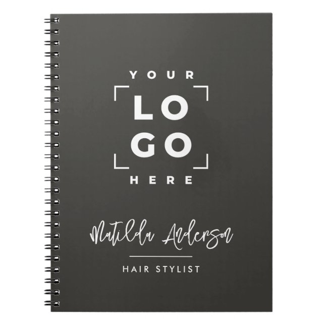 Cuaderno gris carbón elegante moderno tu logo negro (Frente)