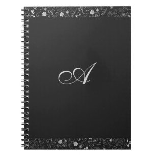 Cuaderno Gris Carbón y Plateado Floral Rústico Elegante con