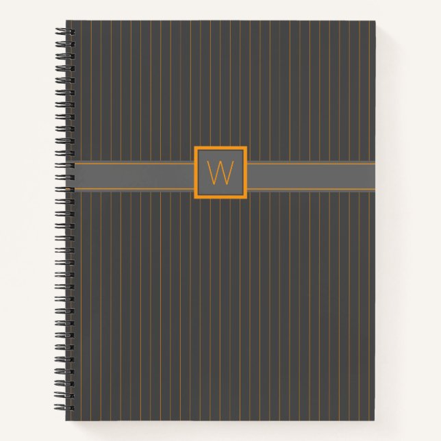 Cuaderno Gris con bloc de notas en espiral Naranja Pinstrip (Anverso)