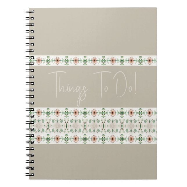 Cuaderno Gris Con Patrón Floral De Peach (Frente)