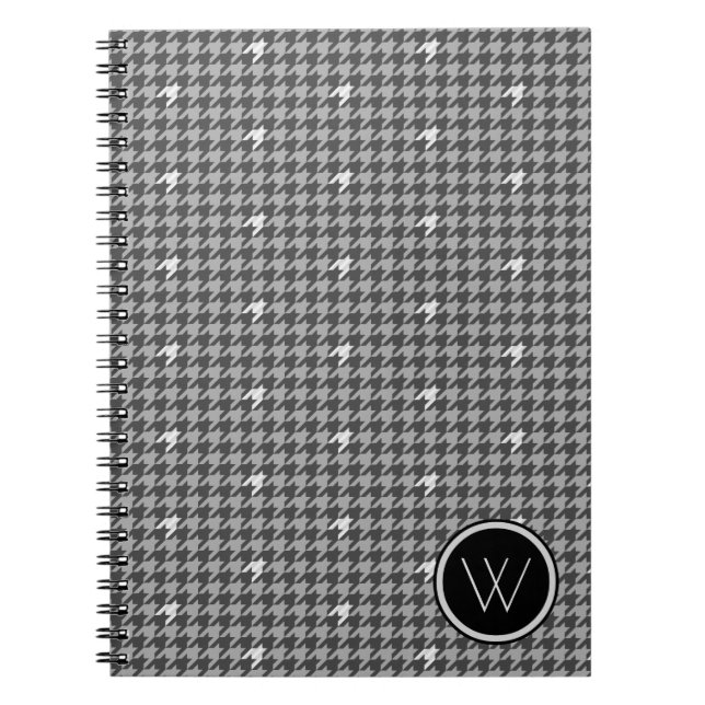 Cuaderno Gris con portátil Houndstoth de acento plateado (Frente)