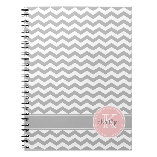 Cuaderno gris del monograma de Chevron (Frente)