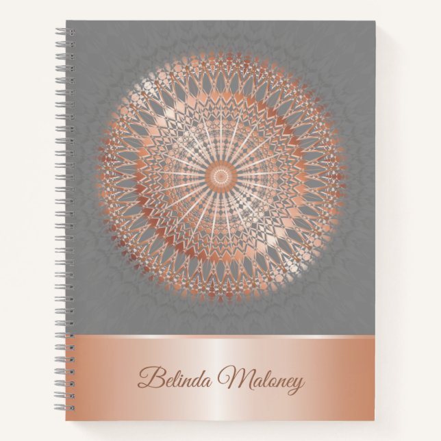 Cuaderno Gris dorado Rosa Mandala (Anverso)