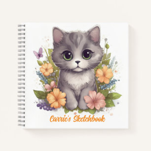 Cuaderno Gris grisáceo con flores de primavera