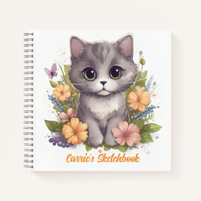 Cuaderno Gris grisáceo con flores de primavera (Anverso)