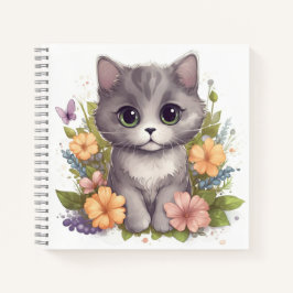 Cuaderno Gris grisáceo con flores de primavera