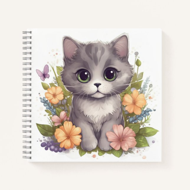 Cuaderno Gris grisáceo con flores de primavera (Anverso)