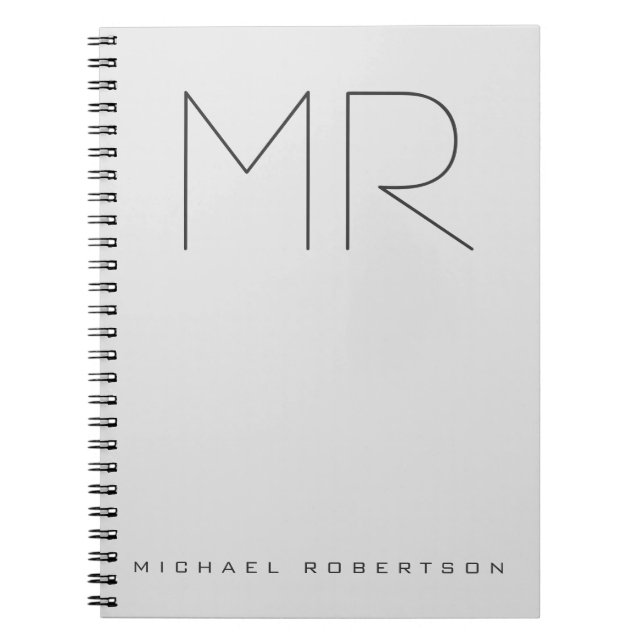 Cuaderno Gris Minimalista monograma profesional personaliza (Frente)