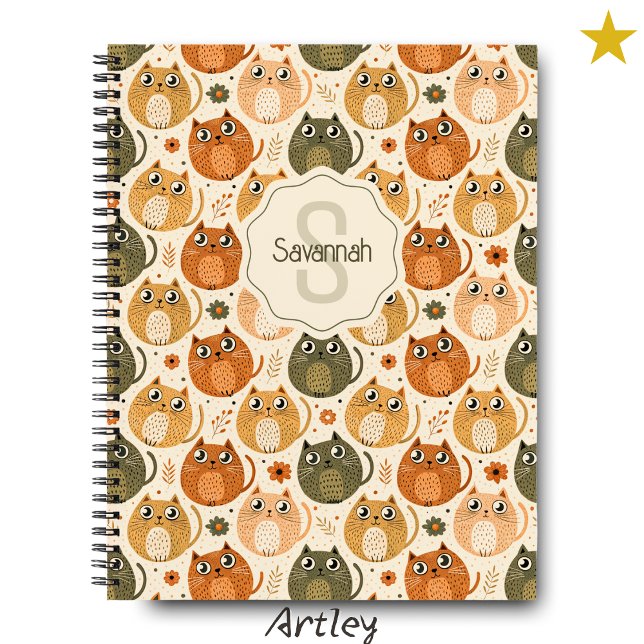 Cuaderno Gris naranja Gris Cute Gatos Grasa Nombre Monogram (Subido por el creador)