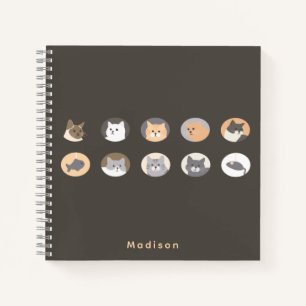Cuaderno Gris Oscuro de Caritas de Gatos Adorables