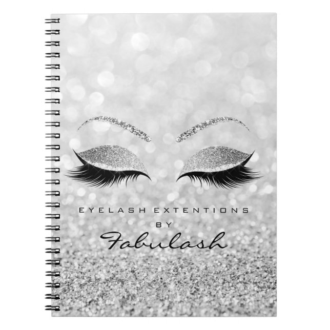 Cuaderno Gris plateado azotes Purpurina Ojos maquillaje Bel (Frente)