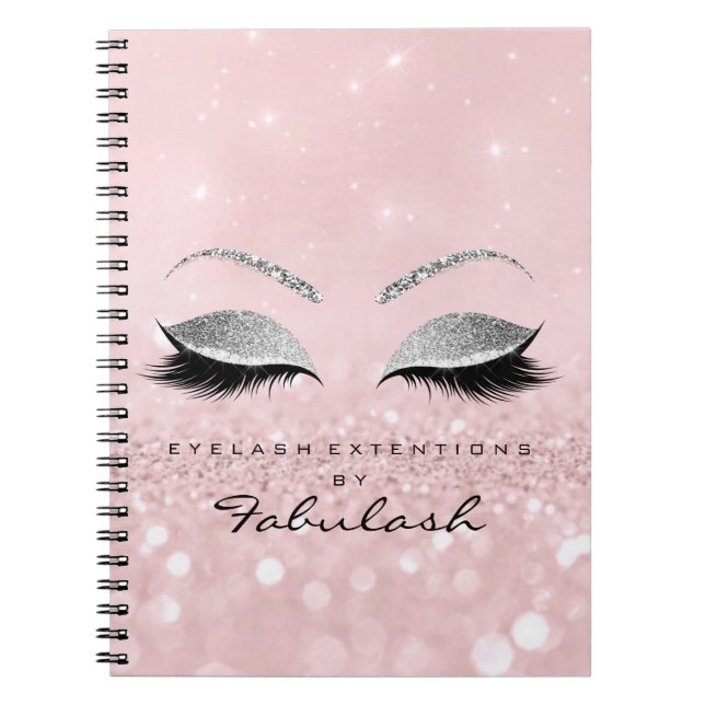 Cuaderno Gris plateado azotes Purpurina Ojos Maquillaje Ros (Frente)