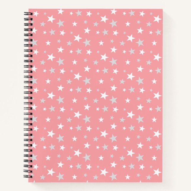 Cuaderno Gris plateado claro y estrellas blancas en rosa cl (Anverso)