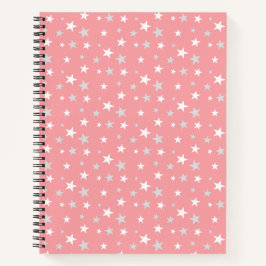 Cuaderno Gris plateado claro y estrellas blancas sobre rosa