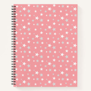 Cuaderno Gris plateado claro y estrellas blancas sobre rosa