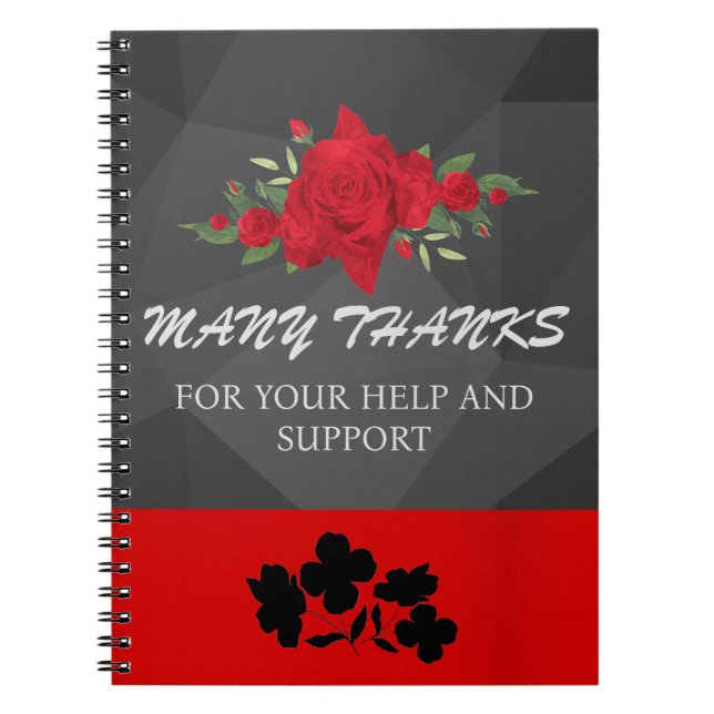 Cuaderno Gris Rojo Floral Abstracto Elegante Moderno Bonito (Frente)