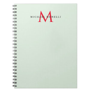 Cuaderno Gris verdoso y monograma rojo modernista minimalis
