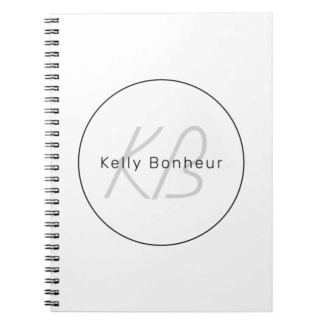 Cuaderno Gris y negro blancos modernos | Nombre de Guay y M (Frente)