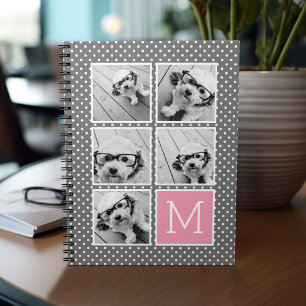 Cuaderno Gris y Rosa 5 Colaje de Fotos con Monograma
