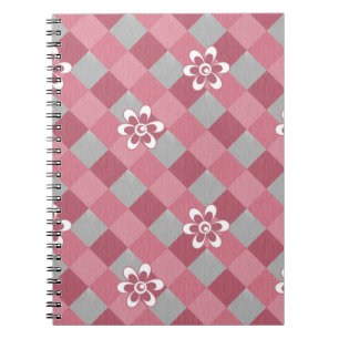 Cuaderno Gris y rosa graso con flores de camomila