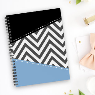 Cuaderno Gris Zigzag, Gris Chevron, Zigzag Pattern, Azul