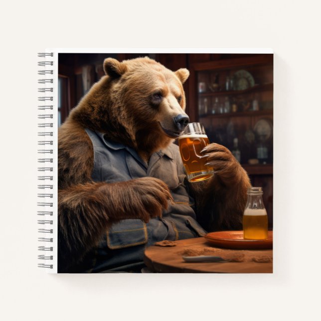 Cuaderno Grizzly Bear Diversión Animal Beber Feliz Tiempo d (Anverso)