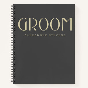 Cuaderno Groom Modern Black Gold Typography Name Boda