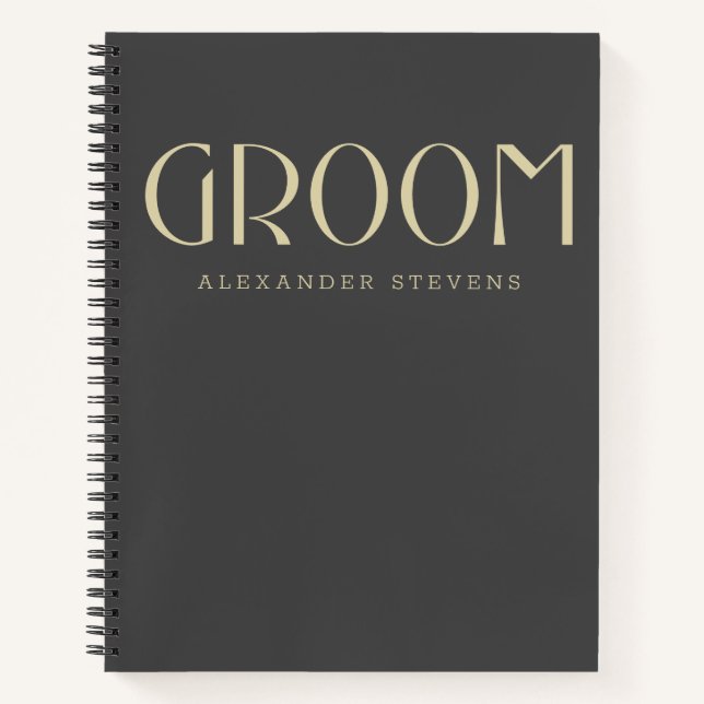 Cuaderno Groom Modern Black Gold Typography Name Boda (Anverso)