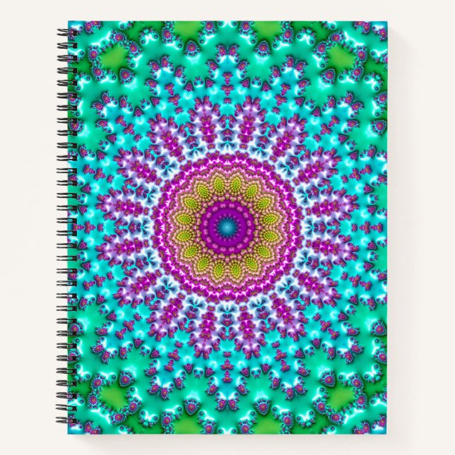 Cuaderno Groovy Colorful Jewel Tone Boho Fractal Mandala (Anverso)