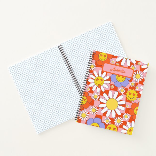 Cuaderno Groovy Daisy Floral Checkerboard, años 90 (Interior)