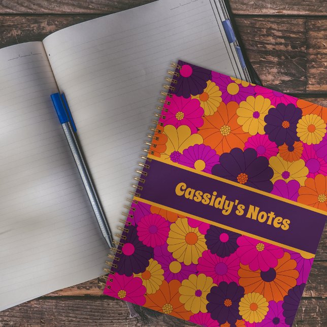 Cuaderno Groovy poder de flores hippie morado y rosa (Subido por el creador)