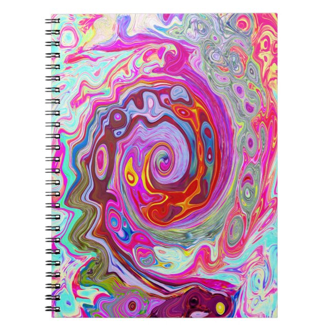 Cuaderno Groovy Resumen Retro Pink caliente y Blue Swirl (Frente)