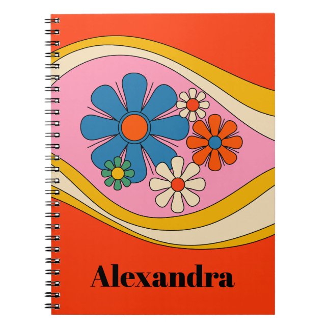 Cuaderno Groovy Retro Floral 60s 70s Colorful Personalizado (Frente)