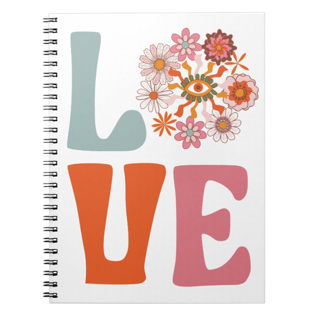 Cuaderno Groovy Retro Floral Cosmic Daisy LOVE (Frente)