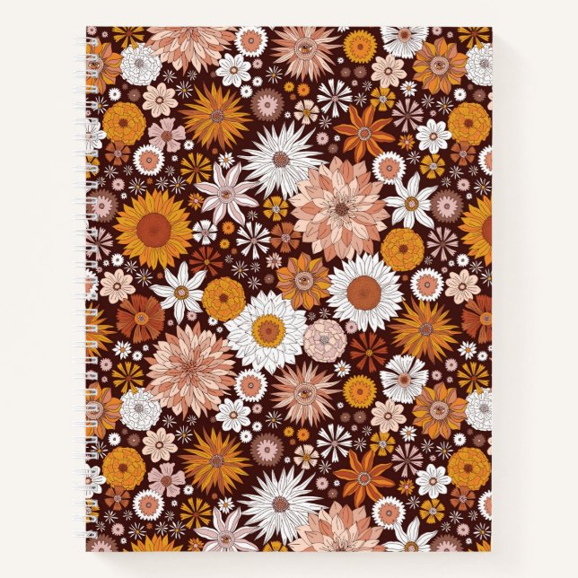 Cuaderno Groovy Retro Flower Garden Pattern (Anverso)