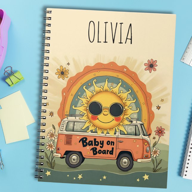 Cuaderno Groovy Retro Sonriente Baby Sun, Peace & Love Vibe (Subido por el creador)
