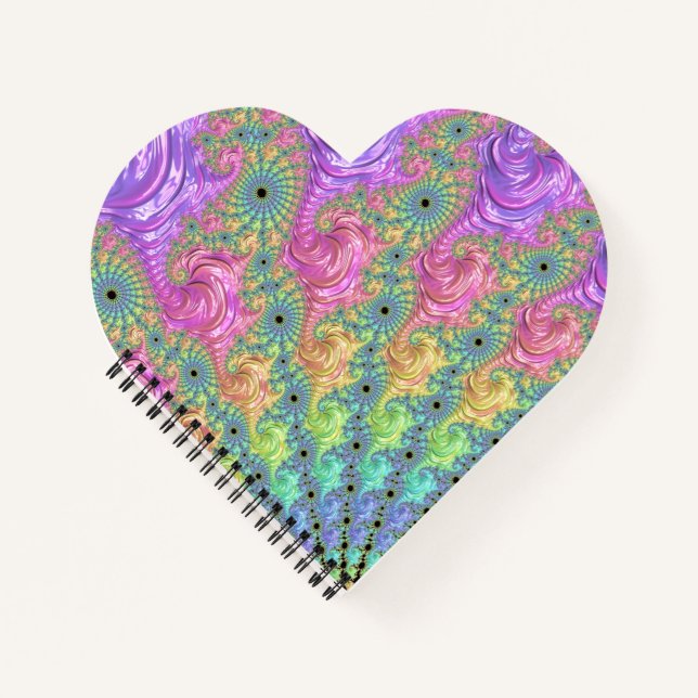 Cuaderno Groovy Trippy Boho Tonos de Joyas Arcoíris Fractal (Anverso)