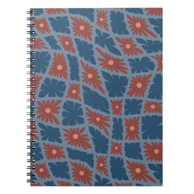 Cuaderno Groovy Wavy Trippy 60 Flores Cheques Rojo Azul (Frente)