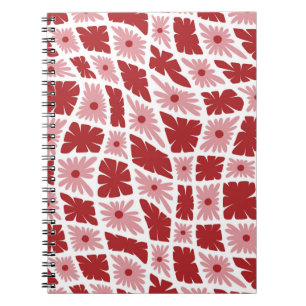 Cuaderno Groovy Wavy Trippy 60 Flores Cheques Rojo Rosa