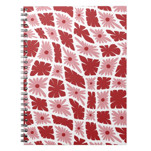 Cuaderno Groovy Wavy Trippy 60 Flores Cheques Rojo Rosa (Frente)